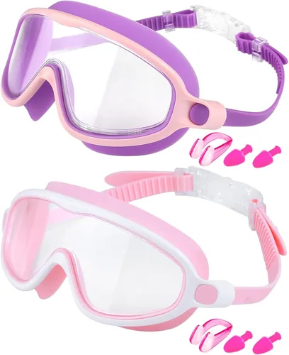 Miniatura 21 de Swim Goggles 2 Pack, Wide View Anti Fog&UV Swimming Goggles for Audlt, No Leaking Swim Glasses for Men Women Kids Aqua & Plata Brillante
