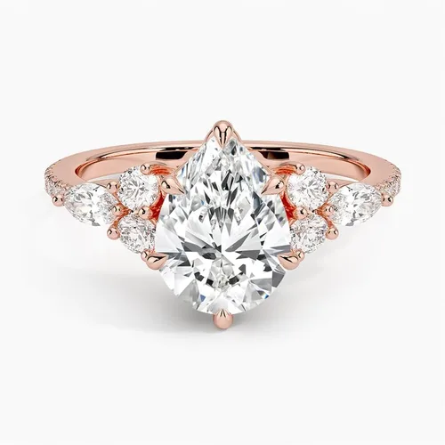 Miniatura 5 de IGI - Anillo de compromiso de diamantes creados en laboratorio con diseño de pera blanca de 1.56 quilates con diamantes redondos de laboratorio