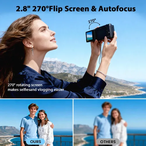 Miniatura 5 de Cámaras digitales 4K para fotografía, cámara compacta para videoblogs con pantalla giratoria, cámara de 18X zoom digital para YouTube, ideal