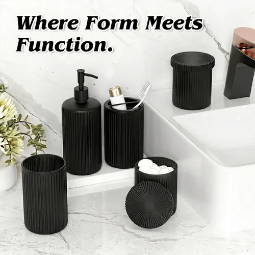 Miniatura 2 de Accesorios de baño verdes 5 piezas con bote de basura (negro, 5 imágenes)