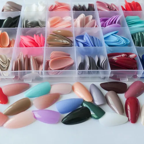 Miniatura 3 de AddFavor 576 uñas postizas a presión de almendra, uñas postizas medianas de cobertura completa, uñas cortas de aguja a presión, uñas postizas