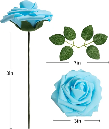 Miniatura 2 de DuHouse 25 rosas artificiales, rosas falsas con tallos, flores de espuma de tacto real para bricolaje, ramo de boda, centro de mesa, arreglo floral