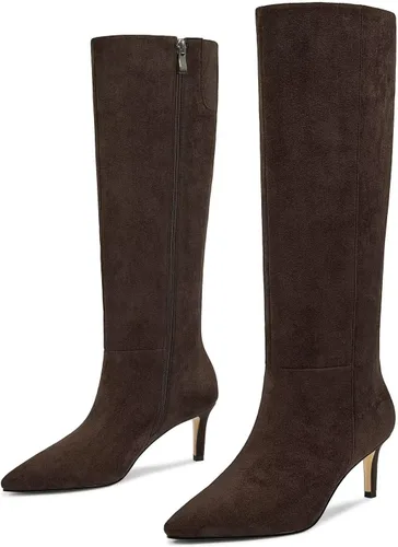 Miniatura 29 de wetkiss Botas altas hasta la rodilla para mujer, con tacón de gatito y diseño de punta puntiaguda, clásicas y sexys