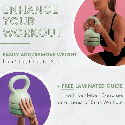 Miniatura 6 de Polyfit Adjustable Kettlebell 5 lb - 12 lb Kettlebells Weights Set for Home Gym Kettle Bell Sets for Women at Home Verde