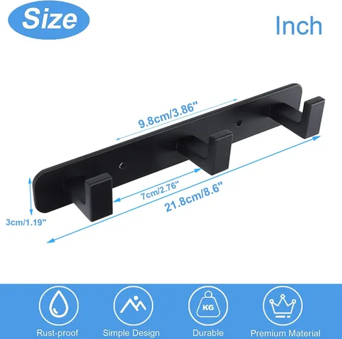 Miniatura 7 de Perchero, 3 Ganchos Triples de Acero Inoxidable Resistente, Ganchos de Pared Montados en la Pared, Barra de Ganchos Rústica para Ropa/Llaves