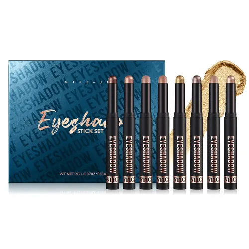 Miniatura 8 de Juego de barras de sombra de ojos, color crema mate para ojos, lápiz de ojos brillante, sombra de ojos impermeable, larga duración Conjunto B