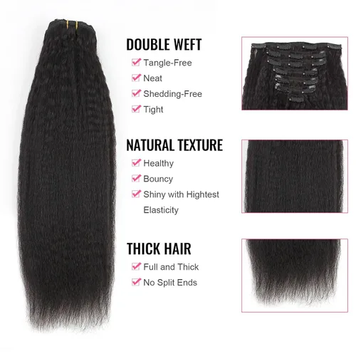 Miniatura 4 de ABH AMAZINGBEAUTY HAIR Extensiones de cabello lacio rizado con clip para mujeres negras, color natural, extensiones de cabello humano virgen