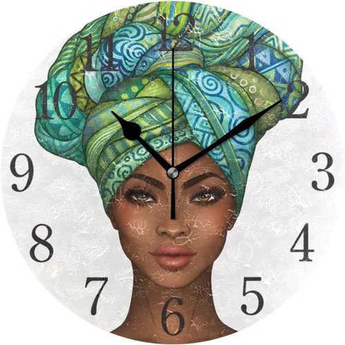 Miniatura 13 de senya Wall Clock African American Woman Silent Non Ticking Operated Round Easy to Read Home Office School Clock