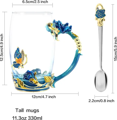 Miniatura 3 de Taza de té de 330 mL, de vidrio y esmalte, taza de café de vidrio con rosas hechas a mano, regalo para el día del padre, día de la madre, día de San