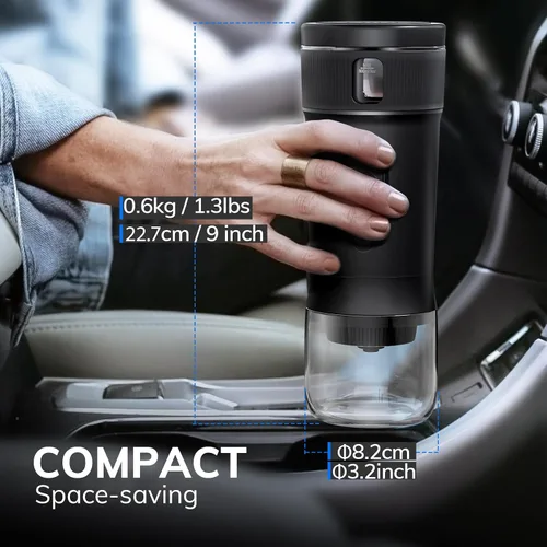 Miniatura 7 de Máquina de café expreso portátil de 100 W con autocalentamiento y lista para el automóvil, compatible con cápsulas NS y café molido, ideal