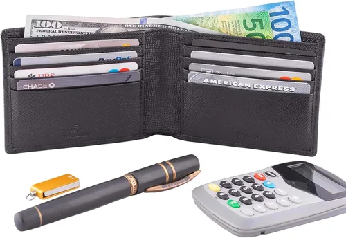 Miniatura 3 de DiLoro Billetera de cuero delgada para hombre con bolsillo plegable y tecnología de bloqueo RFID, Firenze Negro, Classic