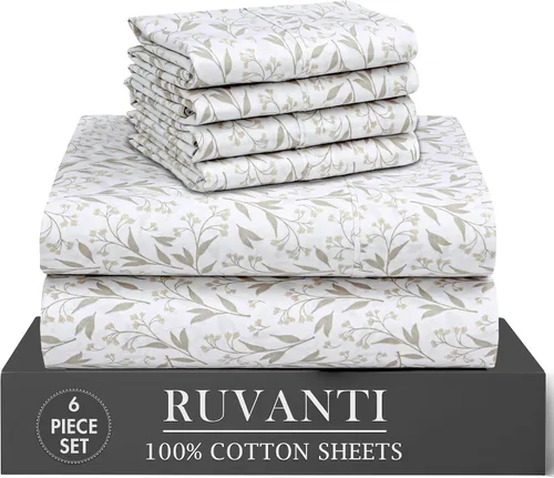 Miniatura 43 de RUVANTI 6 Piezas Sábanas de Algodón - 100% Algodón Natural Suave, Ligeras y Transpirables Sábanas de Percal Crujiente, Sábanas de Cama Tamaño Full