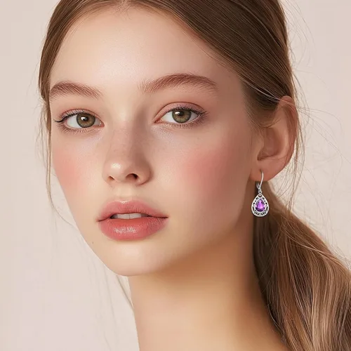 Miniatura 226 de Aretes colgantes de plata de ley con diseño de árbol de la vida, flor, abeja, animales, gato, colibrí, piedra lunar, turquesa, aretes con cierre