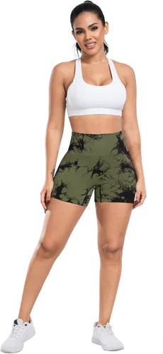 Miniatura 2 de CHRLEISURE Pantalones Cortos de Entrenamiento para Mujer, 4 Paquetes, Cintura Alta, Levantamiento de Glúteos con Fruncido, Pantalones Cortos Booty