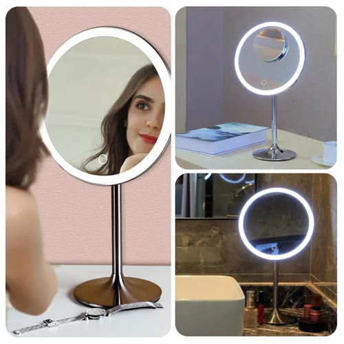 Miniatura 7 de Espejo de maquillaje de 9 pulgadas con luces, aumento de 5X y 10X, diseño magnético delantero/trasero, recargable e inalámbrico, atenuación táctil