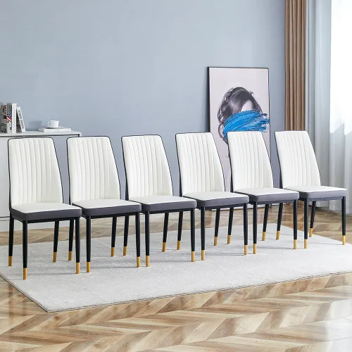 Miniatura 7 de Juego de 4 sillas de comedor modernas, de piel sintética, con patas de metal, para comedor, oficina, sala de espera (juego de 4, color blanco)