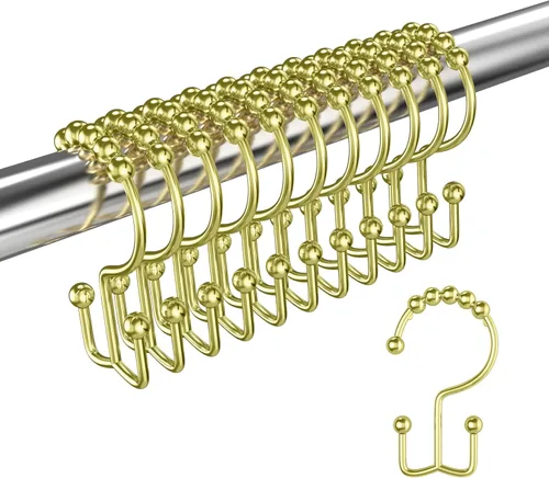Miniatura 8 de Ganchos de doble cara para cortina de ducha con bolas de rodillo de deslizamiento suave, ganchos de metal inoxidables para cortina y forro, juego