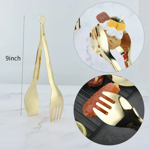 Miniatura 2 de MSY BIGSUNNY Pinzas de cocina - Pinzas de acero inoxidable para servir alimentos, juego de 2 (dorado, 9 pulgadas)