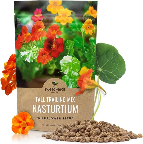 Miniatura 10 de Semillas de capuchina – Colores mezclados – Paquete extra grande – Más de 200 semillas de flores polinizadas abiertas sin OMG – Tropaeolum majus