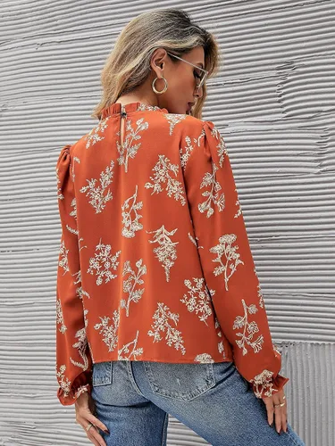 Miniatura 2 de Floerns - Blusa de chifón georgette de manga larga con estampado floral y cuello alto