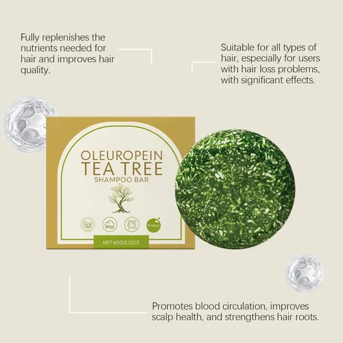 Miniatura 4 de Barra de champú con aceite de árbol de té - Limpieza hidratante para el cuidado del cabello y el cuero cabelludo dañados, color verde, talla única