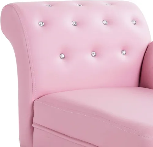 Miniatura 9 de Costzon Sofá para niños, 2 en 1, sofá doble de princesa con superficie de piel sintética, reposabrazos para habitación de niños, sofá suave