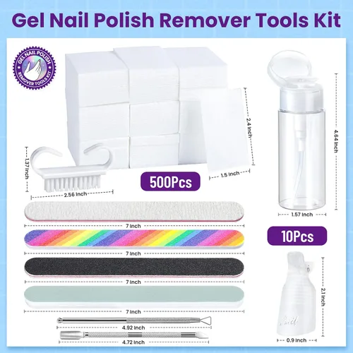 Miniatura 2 de Kit de herramientas para quitar esmalte de uñas de gel con clips de uñas de plástico, botella removedor de esmalte de uñas de 3.4 fl oz, toallitas