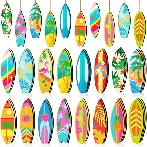 Miniatura 11 de Geelin 36 piezas de adornos colgantes de madera de verano para árbol mini decoración de árbol hawaiano playa colgante de madera con cuerda