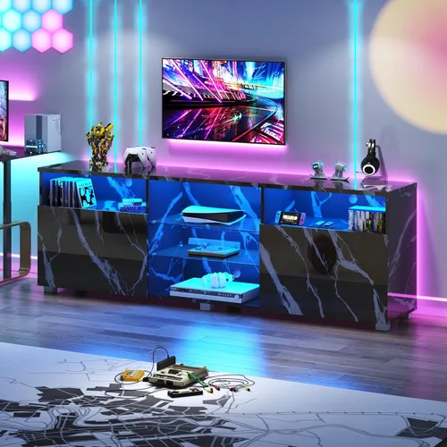 Miniatura 7 de St.Mandyu Soporte de TV LED para TV de 60/65/70 pulgadas, moderno centro de mesa de televisión con cajón y luces LED, centro de entretenimiento