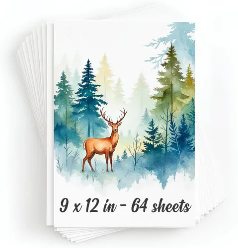 Bloc de papel de acuarela de 64 hojas, 9 x 12 pulgadas, papel de color de agua, 140 libras/10.58 oz/m², 100% pulpa de algodón, suministros de arte