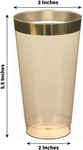 Miniatura 3 de Efavormart - Paquete de 12 vasos de plástico de 17 onzas con elegante borde dorado, vasos desechables de alta calidad para bodas, cenas de cosecha