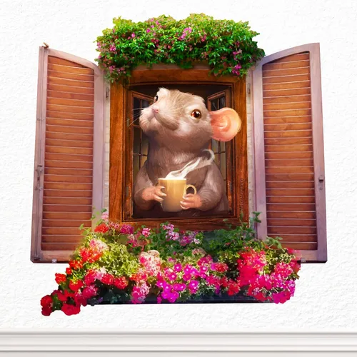 Pegatina con agujero de ratón, adhesivo de pared extraíble, decoración de cocina, amante del café, refrigerador, diversión, agujero de ratón,