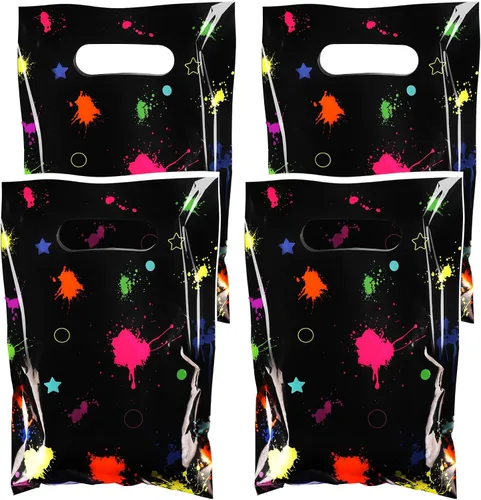 Hxezoc 50 Piezas Bolsas de Caramelos de Neón Brillan en la Oscuridad Bolsas de Golosinas Bolsas de Plástico Coloridas para Treats Envoltura de Negro