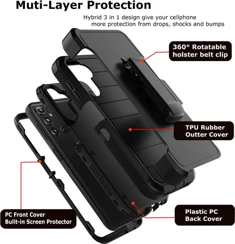 Miniatura 2 de Funda para teléfono Galaxy A14 5G, para Samsung A14 5G con clip para cinturón con [protector de pantalla incorporado] protector de pie resistente a