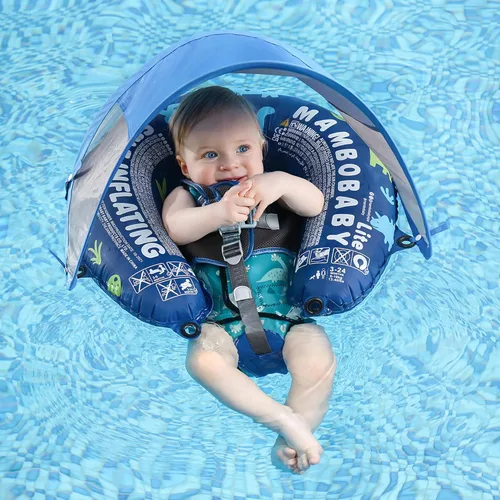Miniatura 8 de Mambobaby Float Flotador de Piscina para Bebé Autoinflable con Toldo Flotador de Piscina Natación Comprimible Flotador Suave Sólido para Bebé