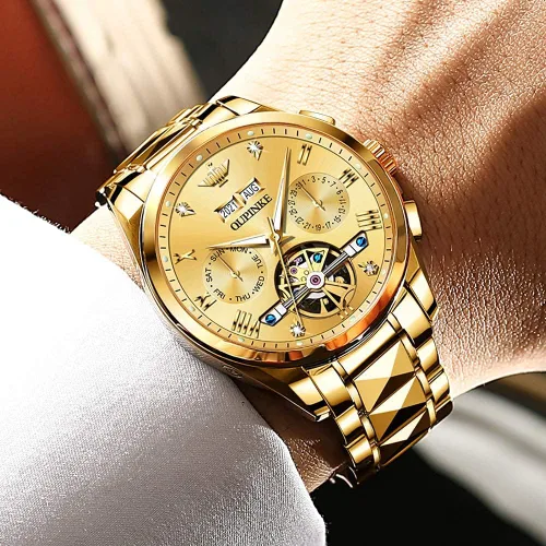 Miniatura 2 de OUPINKE - Reloj automático para hombre, diseño de esqueleto de diamante mecánico de cuerda automática, lujo, reloj de pulsera de cristal de zafiro