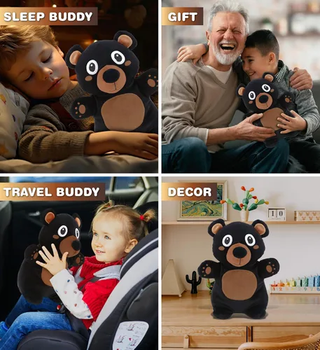 Miniatura 4 de DolliBu Snug-Mooshies - Peluche de oso negro de pie, súper esponjoso y suave, amigo de animales para niñas y niños, peluche mediano abrazable