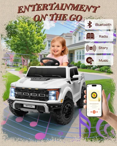 Miniatura 5 de First Ride On Ford F-150 Raptor con Licencia - Camión de Paseo para Niños de 12V, Juguetes de Montar para Niños Pequeños con Control Remoto, Blanco