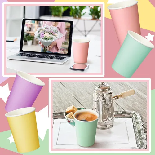 Miniatura 5 de Funtery 100 vasos de papel pastel de 9 onzas, tazas de color chocolate caliente pastel, suministros para fiestas familiares, botella desechable