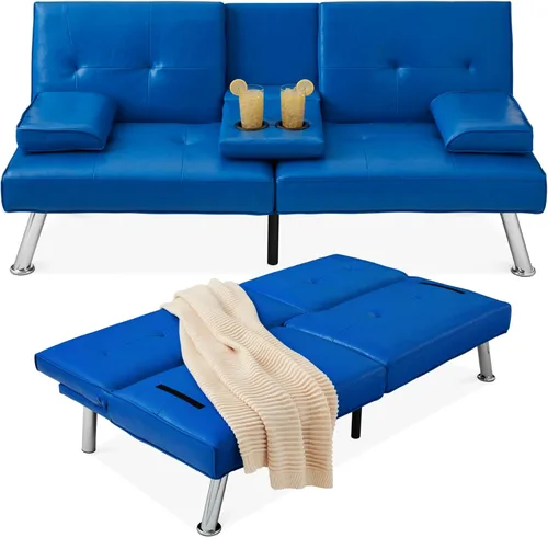 Miniatura 8 de Futón sofá cama para entretenimiento Best Choice Products, moderno, se dobla y reclina, muebles, con posavasos Negro