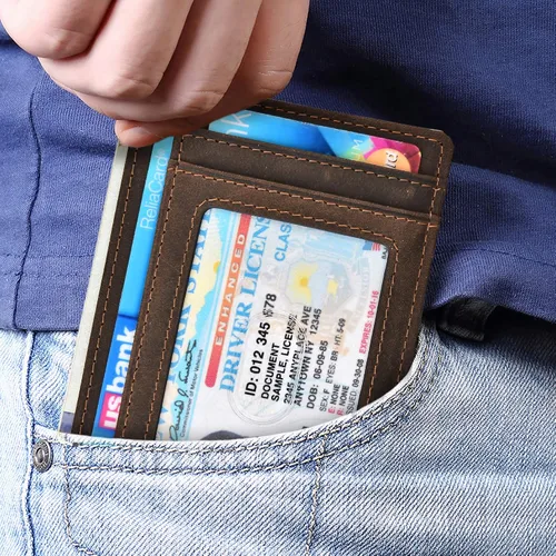 Miniatura 3 de kinzd Cartera delgada minimalista con bolsillo frontal RFID para tarjetas de crédito para hombres y mujeres, Marrón