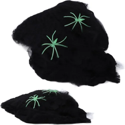 Miniatura 2 de GLOGLOW 5 piezas de telaraña de Halloween, decoración colorida de tela de araña elástica con arañas falsas para Halloween, suministros de fiesta