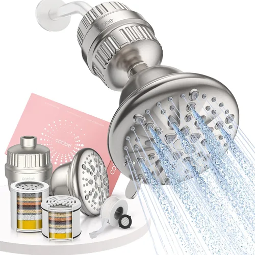 Cobbe Cabezal de ducha de lujo con doble filtro, alto rendimiento de 16+20 etapas, 99% de eliminación de filtros de ducha para agua dura, elimina