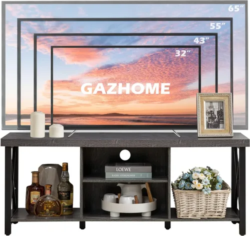 Miniatura 4 de GAZHOME Soporte de TV para TV de hasta 55 pulgadas, mueble de TV con almacenamiento abierto, unidad de consola de TV con estantería para sala de Gris