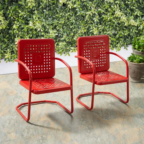 Miniatura 7 de Crosley Furniture Bates - Juego de 2 sillas para exteriores, sillas de patio de metal retro para comedor, porche, terraza, balcón, color rojo
