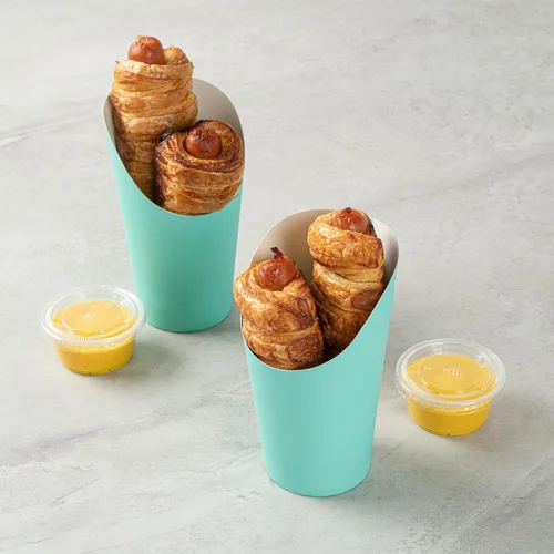 Miniatura 24 de Restaurantware Bio Tek - Recipientes de papas fritas de 12 onzas, 100 tazas desechables de charcutería, diseño inclinado, redondo, a rayas