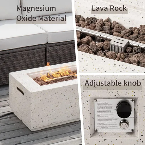 Miniatura 3 de SUNBURY Mesa de fuego de propano para exteriores de 42 pulgadas, mesa rectangular con tanque de 40,000 BTU, mesa de gas blanca manchada para patio