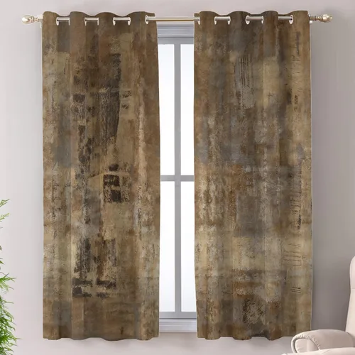 Miniatura 179 de Shrahala Beige and Orange Abstract Art Brushstrokes Blackout Curtain Tiers, Abstract Oil Paint Kitchen Valance Light Blocking Tier Drapes with Rod