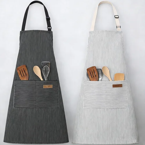 Miniatura 14 de Paquete de 2 delantales de cocina ajustables para mujeres y hombres con bolsillos, delantal de trabajo, parrilla, restaurante