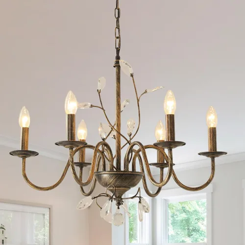 Miniatura 11 de Candelabro de casa de campo moderno, lámpara colgante rústica vintage, lámpara de araña con pantalla de vidrio craquelado, base de jaula de madera